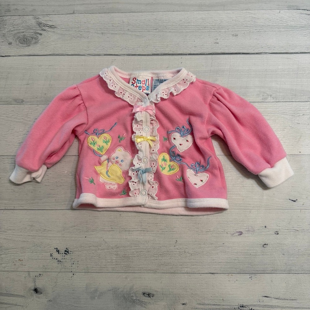 Vintage small steps baby girl cat applique cardigan sweater 3/6 months